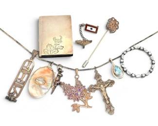 Sterling Silver Match Holder, Pendants, Pin, More 52g Total