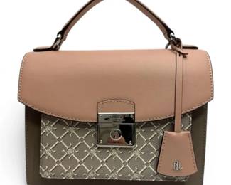 Lauren by Ralph Lauren Pink Taupe Beckett Logo Satchel