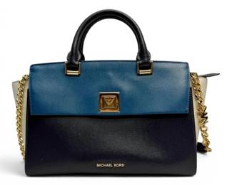 Michael Kors Sylvia Tricolor Navy Blue Leather Satchel