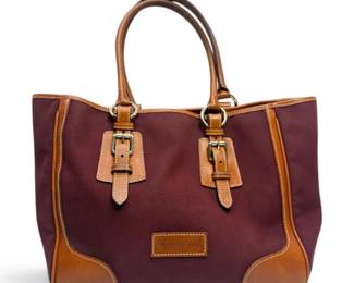 Dooney Bourke Burgundy Canvas Leather Tote Bag