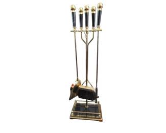 MCM Brass and Marble Finish Fireplace Tools with Stand