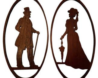 Vintage Wooden Victorian Man and Woman Silhouettes