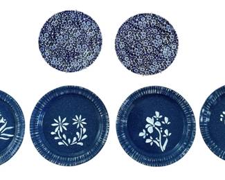 2 English Country Queens Calico Blue Floral 8pt5 Inches Plates and 4 Enamelware Metal Classic 10in Dinner Plates