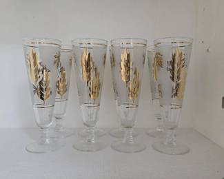 8 Libbey Golden Foliage Pilsner Glasses