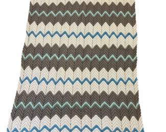 Gray and Blue Crocheted Blanket