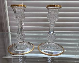 Pair of Cristal d Arques Crystal Longchamp Candlesticks