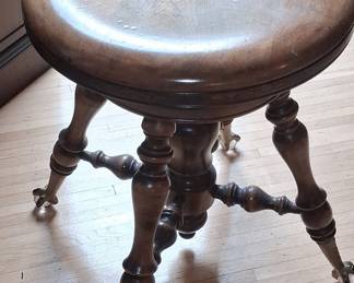 Victorian Adjustable Piano Stool with Glass Ball and Claw Feet by H. Holtzman & Sons