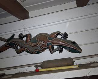 Hand-Carved Wooden Gecko Wall Art with Dot Painting
