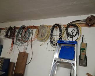 Assorted Garage Workshop Lot: Werner Step Ladder and Electrical Wire Coils