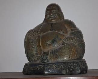 Vintage Bronze Laughing Buddha (Budai) Statue with Turtle