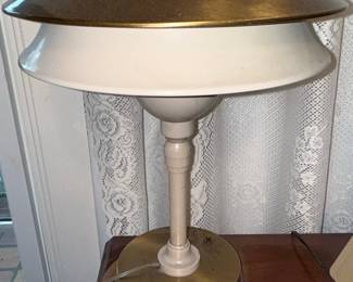 Mid-Century Modern Brass and Enamel Saucer Table Lamp
