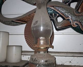 Antique Eagle Clear Glass Oil Lamp with Ribbed Reflector