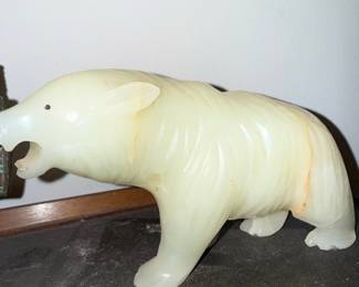 Hand-Carved White Onyx Polar Bear Figurine