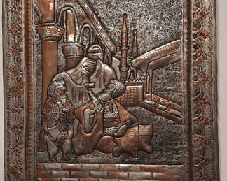 Vintage Copper Repoussé Wall Plaque with Middle Eastern Scene