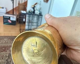 Vintage Hand-Etched Brass Lassi Cup or Vase, Made in India