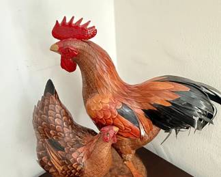 Vintage Woven Wicker Rooster and Hen Sculpture