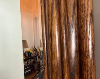 Vintage Octagonal Wood-Framed Wall Mirror with Stepped Profile
