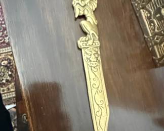 Vintage Brass Dragon and Lion Motif Letter Opener