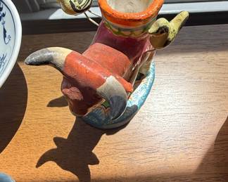 Vintage Mexican Folk Art Pottery Bull Candelabra Figurine