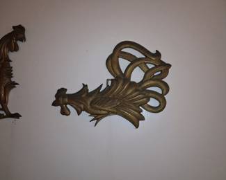 Vintage Brass Fighting Roosters Wall Hanging Pair