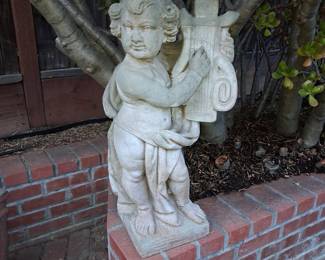 Cast Stone Cherub Statue with Lyre