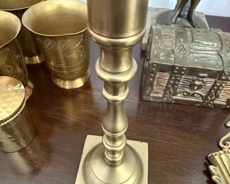 Vintage Solid Brass Candlestick Holders with Square Base