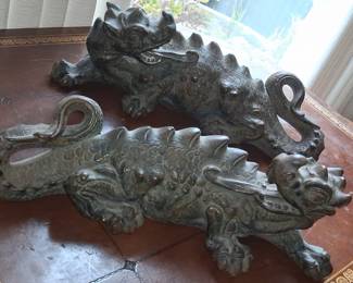 Pair of Cast Bronze Chinese-Style Dragon Sculptures with Austin Productions Markings