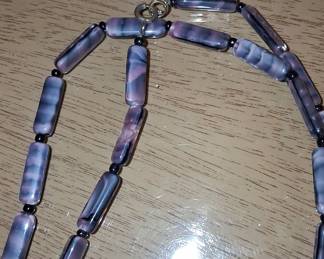 Vintage Purple Marbled Glass Barrel Bead Necklace