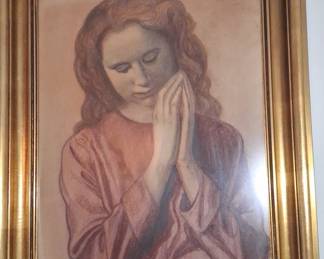 Vintage Praying Girl Religious Lithograph by Carl Kahler