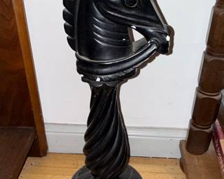 Large Decorative Black Knight Chess Piece Statue