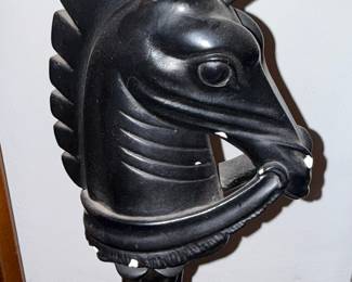 Large Decorative Black Knight Chess Piece Statue