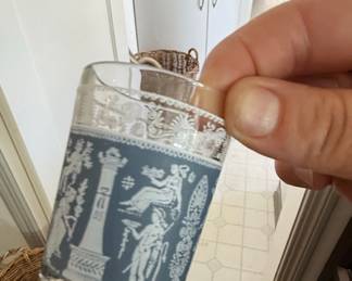 Jeannette Glass Hellenic Blue Tumbler Set with Carrier