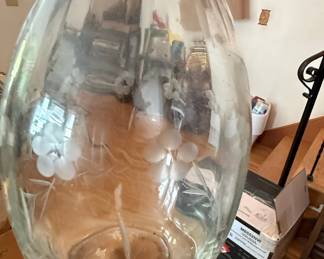Vintage Etched Floral Glass Decanter with Teardrop Stopper