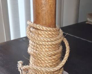 Vintage Industrial Textile Mill Bobbin Spool with Rope Wrap