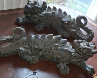 Pair of Cast Bronze Chinese-Style Dragon Sculptures with Austin Productions Markings