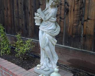 Vintage Concrete Garden Statue: Woman with Basket - "Spring"