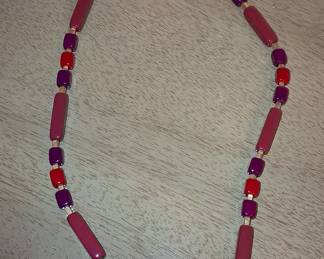 Vintage Red and Purple Lucite Bead Necklace with Gold-Tone Spacers