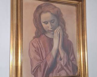Vintage Praying Girl Religious Lithograph by Carl Kahler