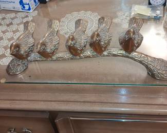 Vintage Brass Five Birds on Branch Figurine