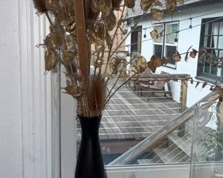 Minimalist Matte Black Ceramic Bud Vase with Dried Botanical Arrangement