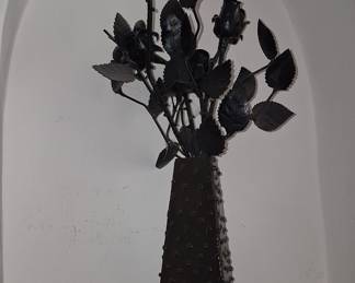 Hand-Welded Metal Rose Bouquet in Textured Steel Vase