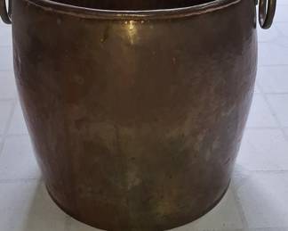 Vintage Hand-Hammered Copper Cauldron Log Bucket