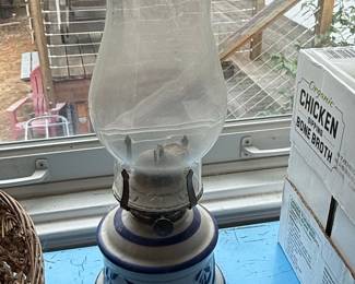 Vintage Lamplight Farms Blue and White Floral Oil Lamp