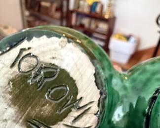 Vintage Green Glazed Ceramic Double Dish with Handle