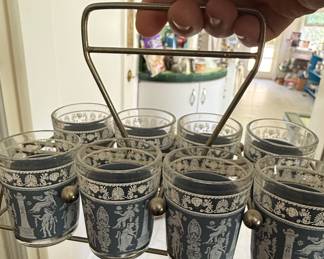Jeannette Glass Hellenic Blue Tumbler Set with Carrier