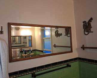 Vintage Rectangular Oak-Framed Bathroom Mirror