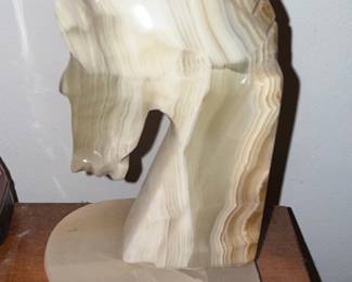 Vintage Carved Banded Onyx Horse Head Bookend