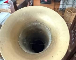 Vintage Solid Brass Trumpet Vase with Floral Etching