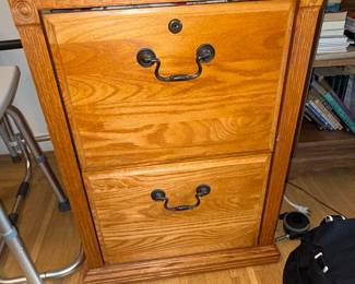 Traditional Two-Drawer Oak Filing Cabinet with Fluted Stile and Rosette Medallions
