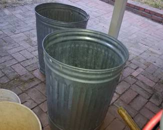 Vintage Galvanized Steel Trash Cans with Lids
